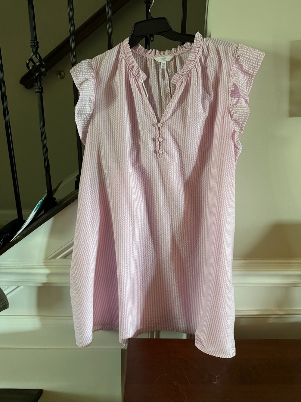 Light Pink Seersucker Ruffle Sleeve Knee-length Dress, Size 22